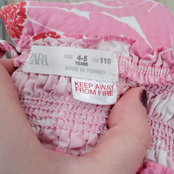 ZARA GIRLS 4-5 110 Pink Floral Cotton Romper Jumpsuit - Picture 3 of 4